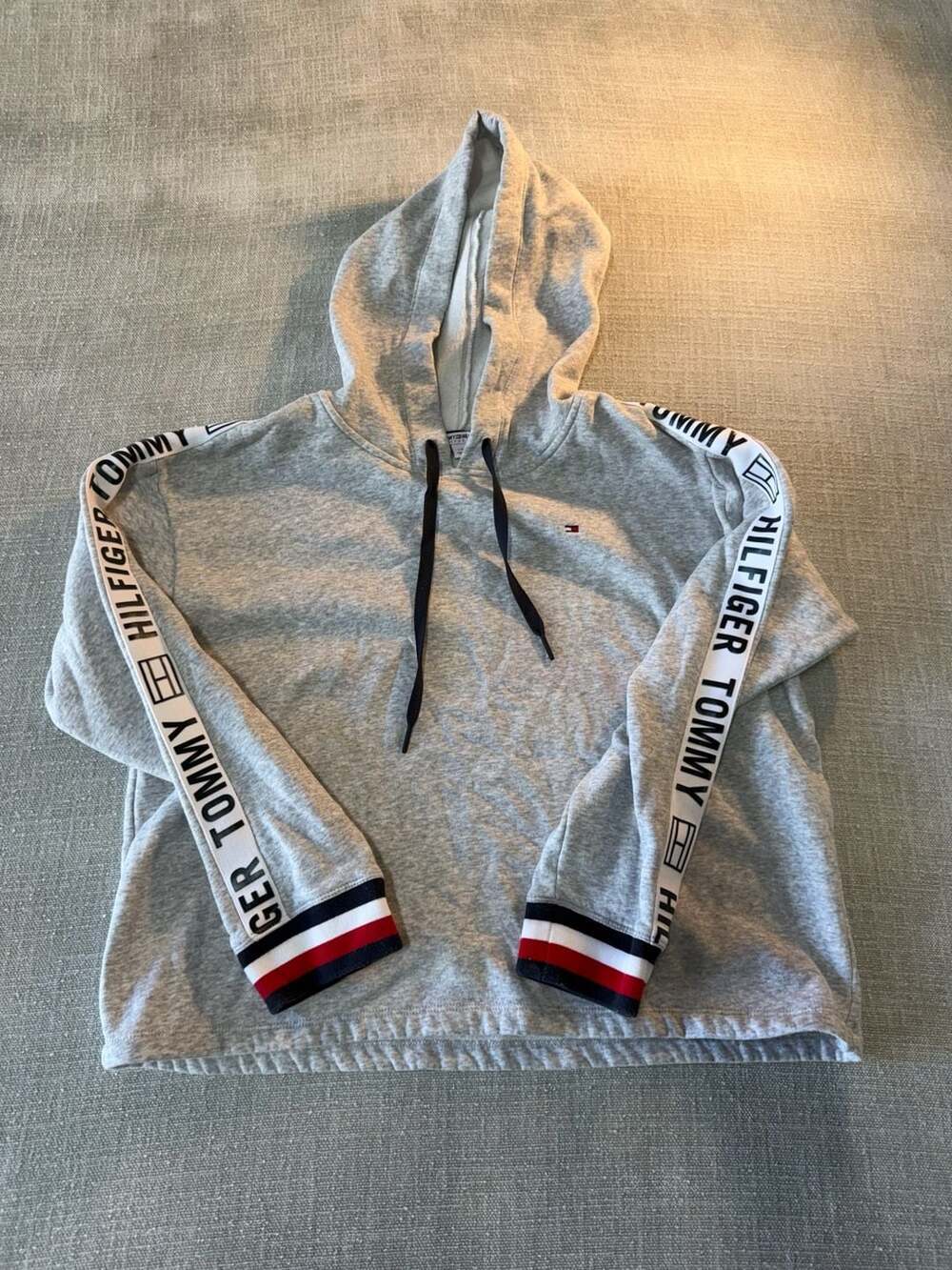 Tommy Hilfiger Sport Logo Tape Hoodie Gray Size L/G